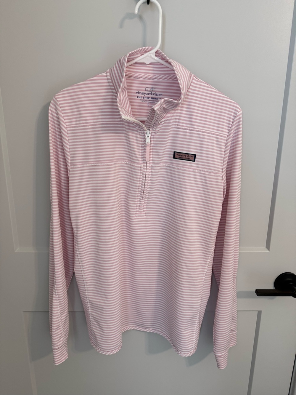 Vineyard Vines Shep Shirt Women’s L Pink White Stripe 1/4 Zip Pullover - Picture 2 of 4